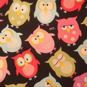 multi colored cartoon owls on a black background