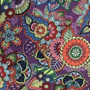 multicolored paisley geometric shapes displayed on a purple background