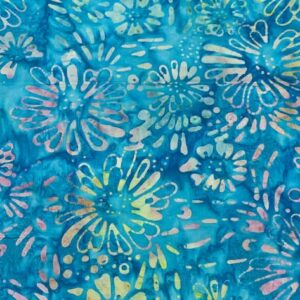 Turquoise, yellow and pink flower batik